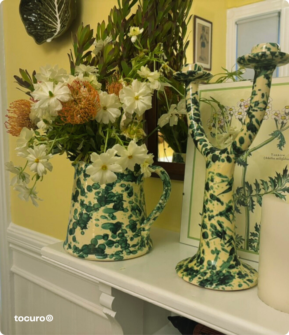 Ceramiche Nicola Fasano splatterware pitcher in green splash on light yellow—one of the first pieces that sparked my ceramics collecting journey and taught me to follow what excites me, not what matches