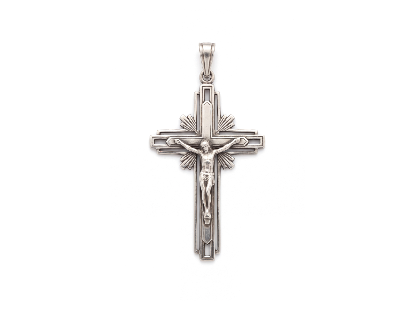 French Art Deco Silver Crucifix Pendant