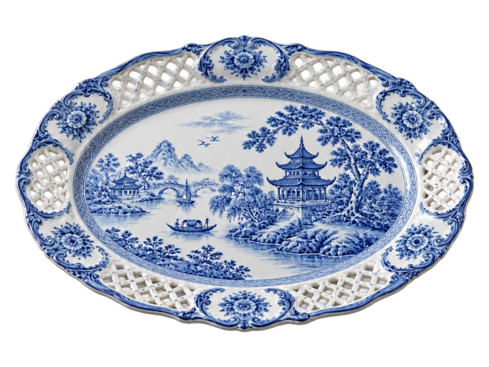 United Wilson Blue and White Porcelain Platter
