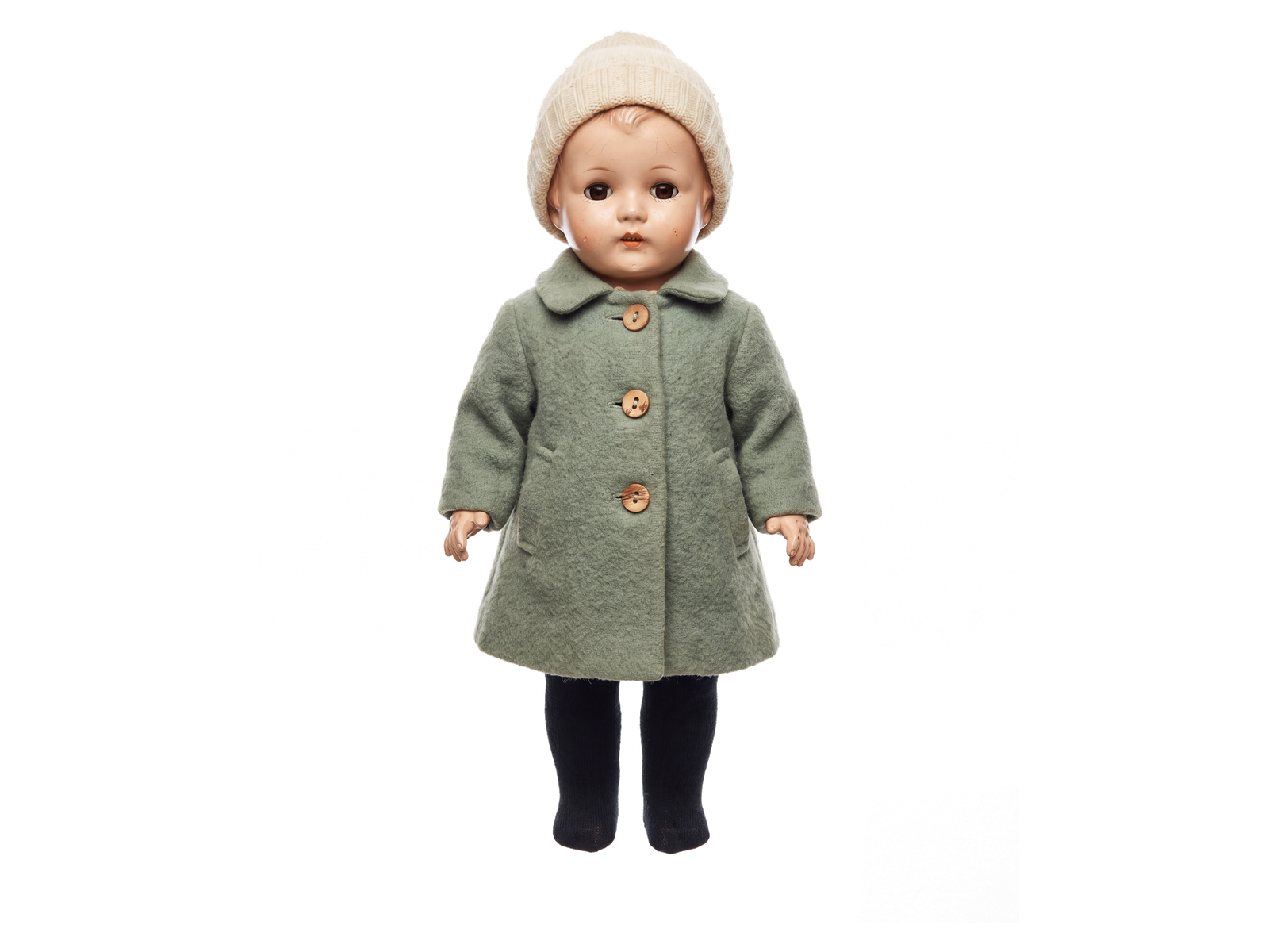 Composition Doll with Sage-Green Coat