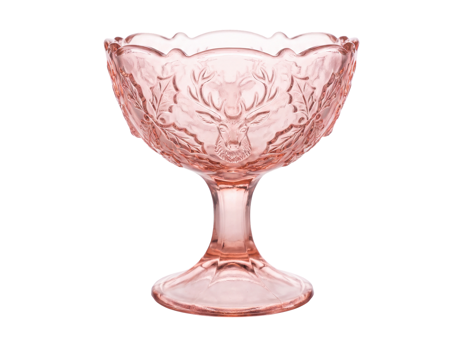 Fenton Stag and Holly Pink Compote